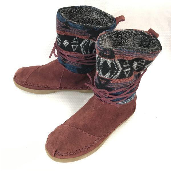 トムズ/TOMS★本革/秋冬スエードブーツ/内側ボア【W6/23.0/レディース/ワインレッド/WINE RED】Shoes◆WB93-22 | 
