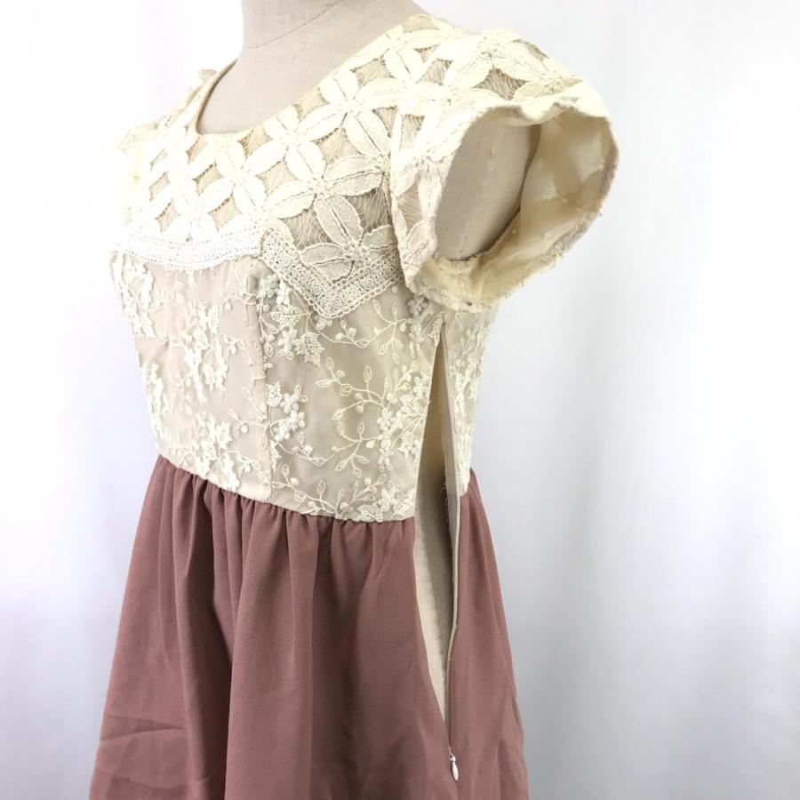 BE RADIANCE【ビーラディエンス】 半袖 ワンピース 【size:F/ミニ丈/アイボリー×ピンク系/花刺繍】スカート切り替え/dress◆BJ006-e |  | 04