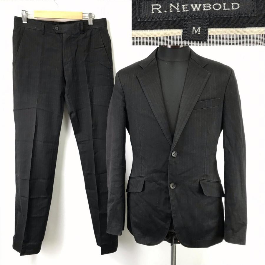 R.NEWBOLD【アールニューボールド】 スーツセットアップ【メンズ上下M/黒/black/薄いストライプ】シングル/総裏地/Jacket/pants/ポールスミス◆BJ034-j | 