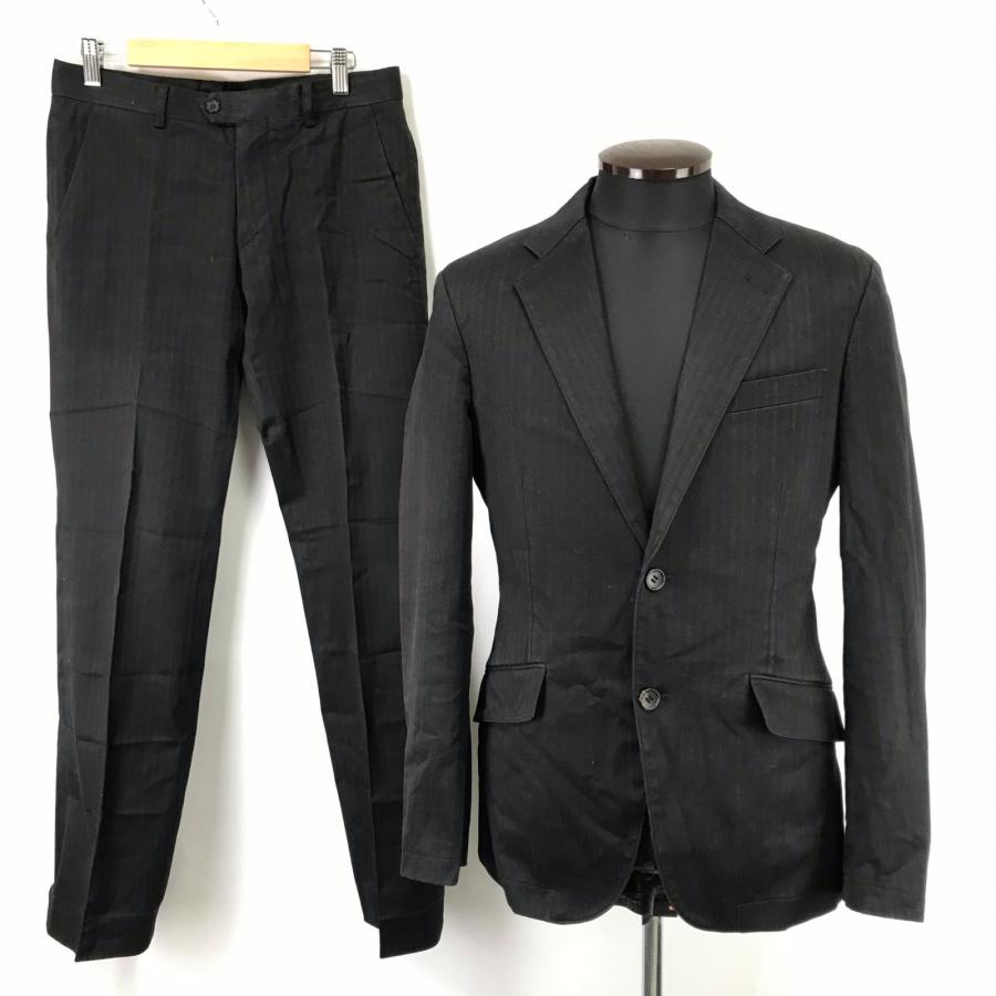 R.NEWBOLD【アールニューボールド】 スーツセットアップ【メンズ上下M/黒/black/薄いストライプ】シングル/総裏地/Jacket/pants/ポールスミス◆BJ034-j_1