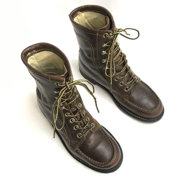 70s-80s USA?/Vintage★本革/10ホール/レースアップ/ワークブーツ【7E/25.0/茶】187ミリタリー/ビンテージ/Leather/Boots/shoes◆bWB103-06_1