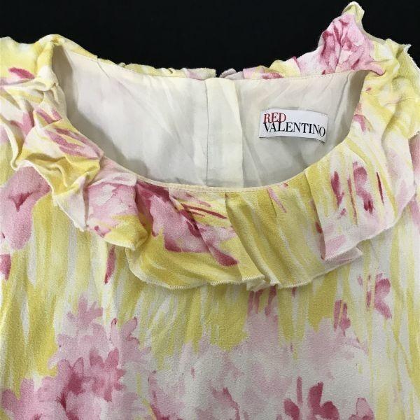 美品/ヴァレンティノジャパン正規代理店タグ★RED VALENTINO★フリル/膝丈ノースリーブワンピース【38/M程度/黄/yellow花柄】dress◆cBH908_4