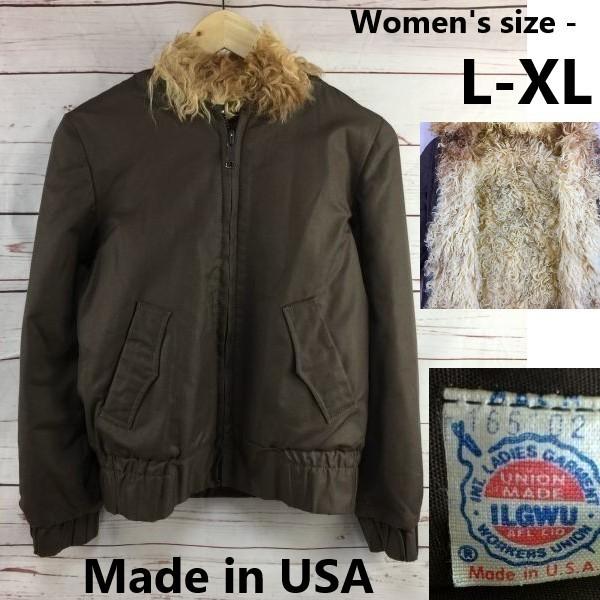 USA製/Vintage★ILGWU unionmade★インナーボア/ミリタリージャケット【レディースL-XL/暗茶】フルジップ/防寒着/アウター/jumper◆TP04-03 | 