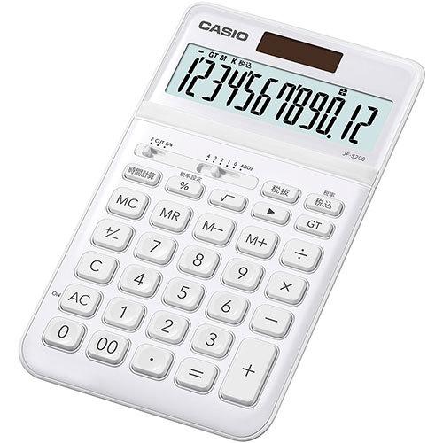 カシオ計算機 CASIO スタイリッシュ電卓 ジャストタイプ12桁 ホワイト JF-S200-WE-N｜buzzfurniture