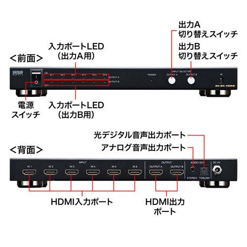 サンワサプライ HDMI切替器(6入力2出力・マトリックス切替機能付き) SW-UHD62N 