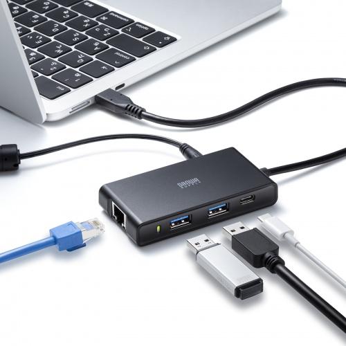 サンワサプライ USB Type-Cハブ付き 2.5ギガビットLANアダプタ USB-3TCLS8BK｜buzzfurniture｜02