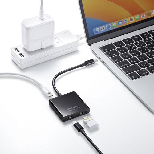 サンワサプライ USB Type-C ハブ(3ポート) Type-C×2 PD専用ポート×1 USB-3TCP12BK｜buzzfurniture｜02