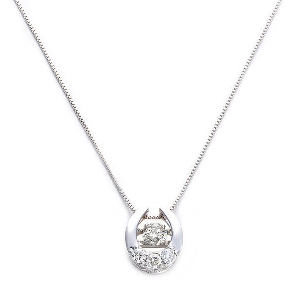 ダイヤモンド ネックレス K18 ホワイトゴールド 0.2ct ダンシングストーン ダイヤモンドスウィング 馬蹄 一粒 揺れるダイヤ ペンダント 鑑別カード付きの画像