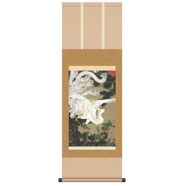 〔 干支 掛軸 動植綵絵掛軸 〕 伊藤若冲 尺三掛軸 老松白鳳図 干支の掛軸 鳳凰 鶴 鶏