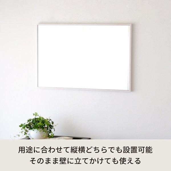 細枠ウォールミラー(幅47×高さ82cm) (ホワイト/白) 天然木 鏡 スリム 高級感 木製 飛散防止加工 壁掛け オシャレ 北欧風 玄関 トイレ 洗面 日本製 完成品 NK-12の画像