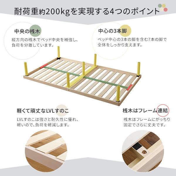 パイン材高さ2段階調整脚付きすのこベッド(セミダブル