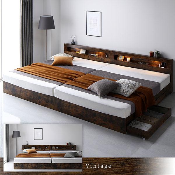 ベッド シングル ポケットコイルマットレス付き ヴィンテージブラウン 照明付 収納付 棚付 宮付 コンセント付 ベッド シングル ポケットコイルマットレス付き ヴィンテージブラウン 照明付 収納付 棚付 宮付 コンセント付