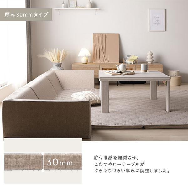 ラグ 背クッション セット 約185×240cm＋U字＋I字クッション 厚み30mmタイプ ベージュ 高反発ウレタン 【ウィルナ】 カバーリング仕様