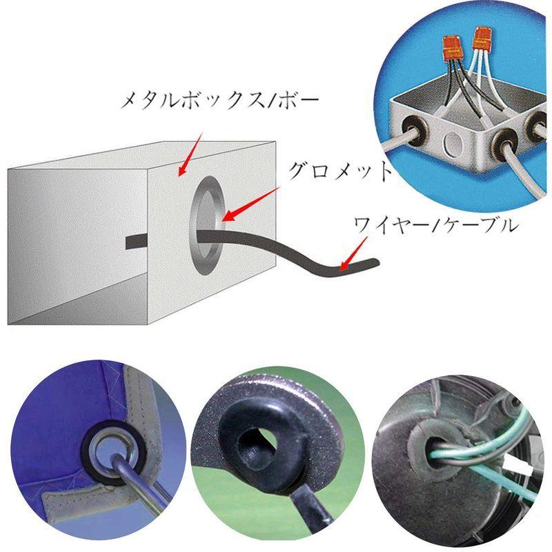 ECUDIS ケーブルグロメット グロメット 黒 ケーブル保護 7種類サイズ 両面保護 ゴムブッシング ゴムブッシュ 配線グロメット 収納ケース付き  170個セット ワイヤーリング 配線保護 グロメットセット