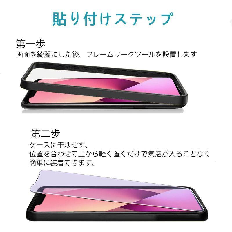 ブルーライトカットiphone 13 ガラスフィルム2枚 カメラフィルム2枚 日本旭硝子素材 最新入荷 高透過率 強化ガラス 自動吸着 眼精疲労軽減
