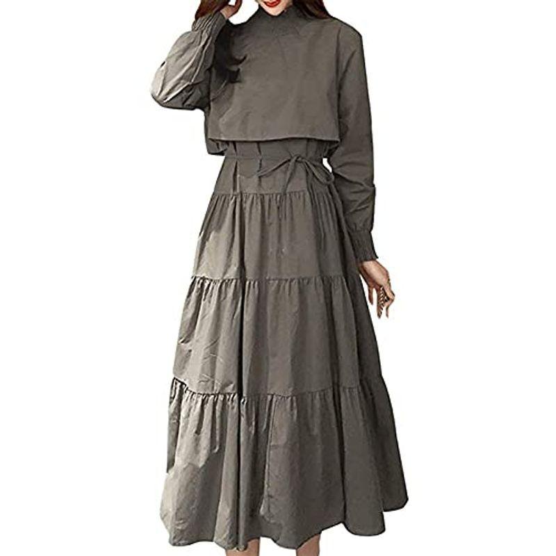 激安通販の Newne ニューネ ティアード ロング ワンピース セットアップ風 2way 長袖 ワンピ ドレス 無地 Aライン ふんわり マキシスカ Shipsctc Org