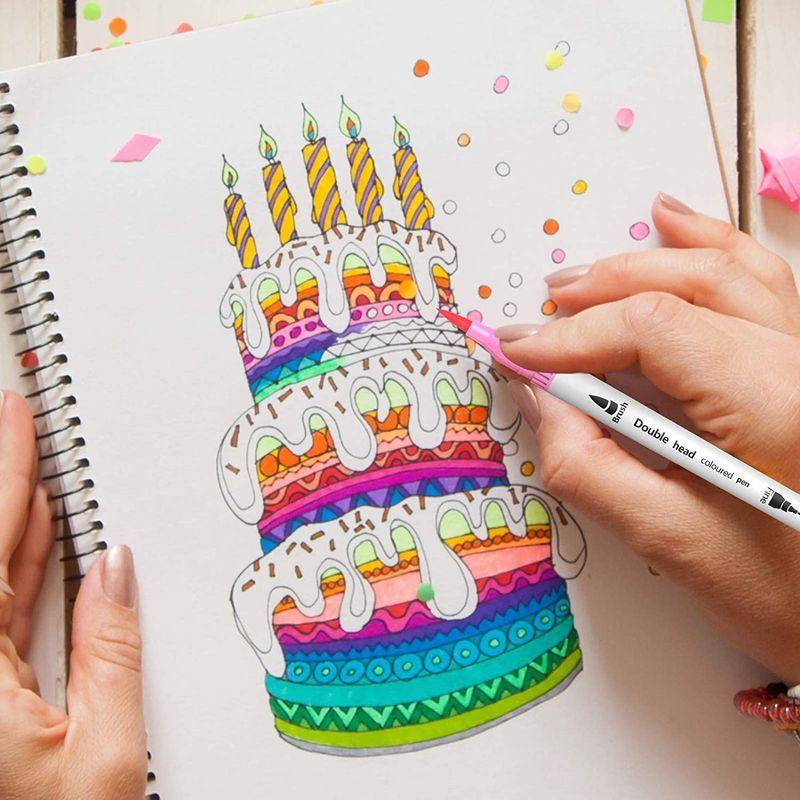 U Uzopiイラストペン 36色セット 細字太字両用 水性ペン カラーペン 人気 水彩ペン 水彩毛筆 アートマーカー 鮮やか 手帳 イラス 古典