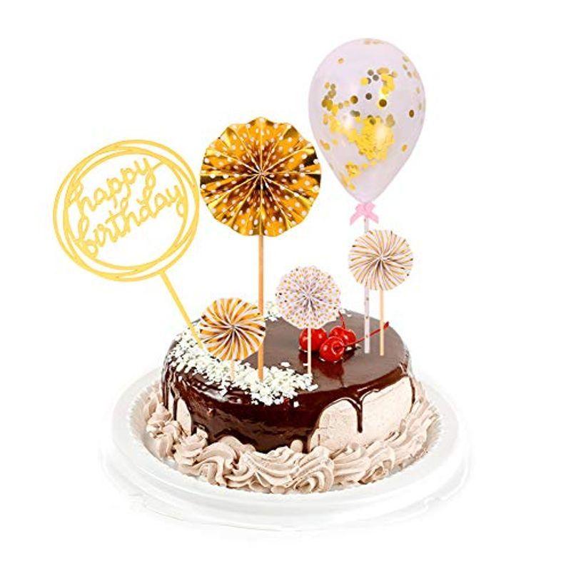 Girldate ケーキトッパー お誕生日おめでとう かわいい ゴールド ケーキ挿入カード ケーキデコレーション ペーパーファン バルーン Buzzone 通販 Yahoo ショッピング