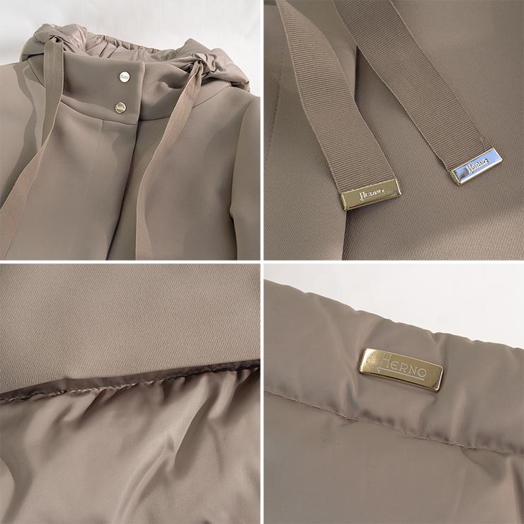 ヘルノ ダウン 異素材 切り替え レディース HERNO コート 2023AW PI001821D A-Shape NEW CITY GLAM&サテン Aライン herno フード 秋 冬の画像