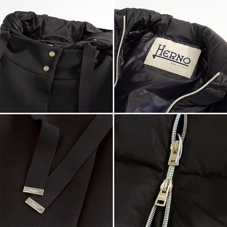 ヘルノ ダウン 異素材 切り替え レディース HERNO コート 2023AW PI001821D A-Shape NEW CITY GLAM&サテン Aライン herno フード 秋 冬の画像