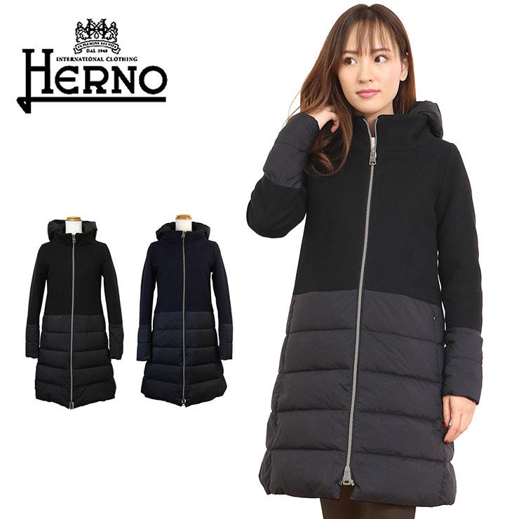ヘルノ ダウン ウール 切り替え レディース 2023AW HERNO コート PI001760D DIAGONAL WOOL COAT WITH NUAGE herno おしゃれ ブランド | HERNO