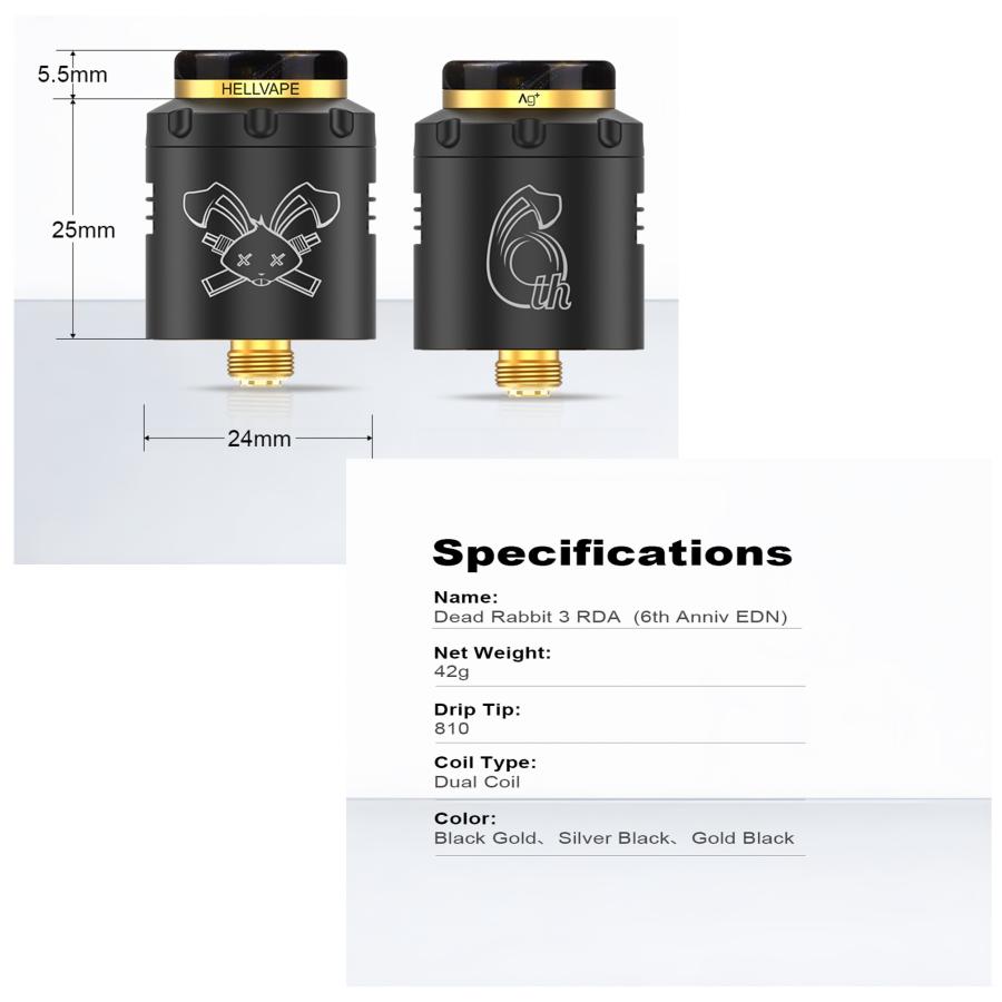Hellvape Dead Rabbit 3 RDA Atomizer 24mm アトマイザー 6周年 デッドラビット デュアル コイル リビルド 爆煙　電子タバコ VAPE |  | 06