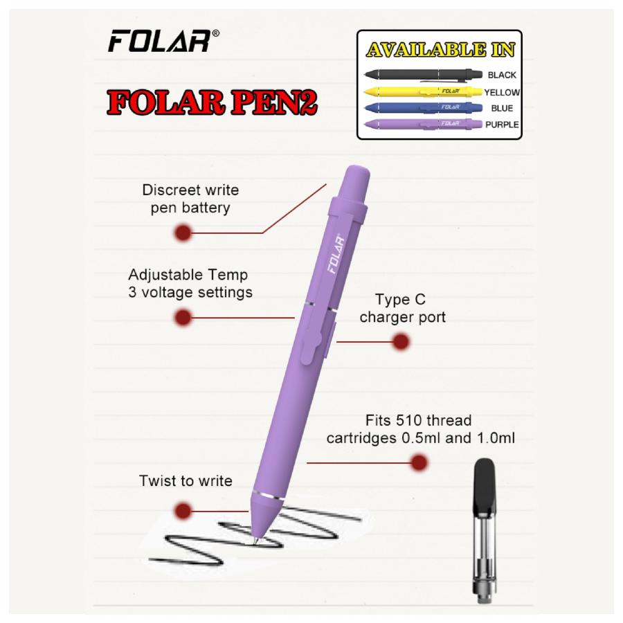 FOLAR PEN2 Kit ステルス 510 バッテリー ペン CBD カートリッジ用 vape カンナビス ヘンプ 510規格 カートリッジ保護 電圧調節機能 プレヒート機能 ボールペン |  | 01