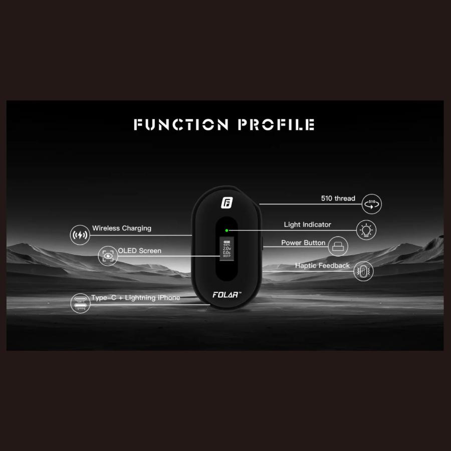 【CBD カートリッジ用 510 バッテリー】FOLAR WAVE 510 Wireless Battery 液晶 Type-C ライトニング ワイヤレス 充電 出力調節 vape wax ワックス CBG CBN |  | 02