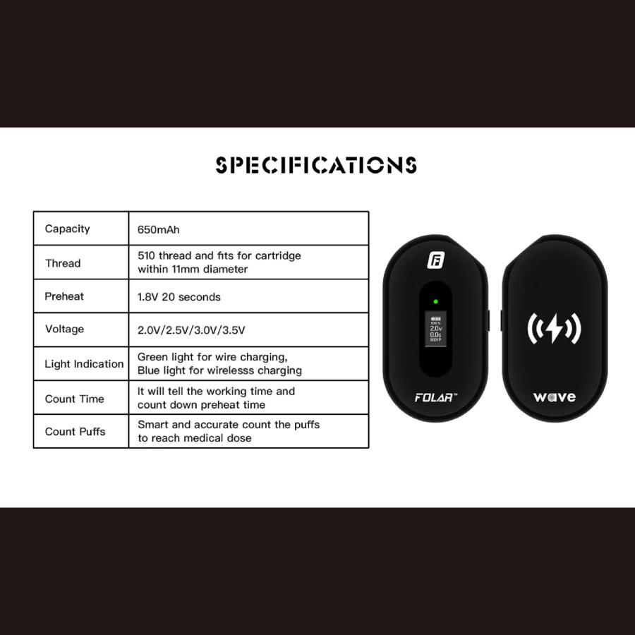 【CBD カートリッジ用 510 バッテリー】FOLAR WAVE 510 Wireless Battery 液晶 Type-C ライトニング ワイヤレス 充電 出力調節 vape wax ワックス CBG CBN |  | 08