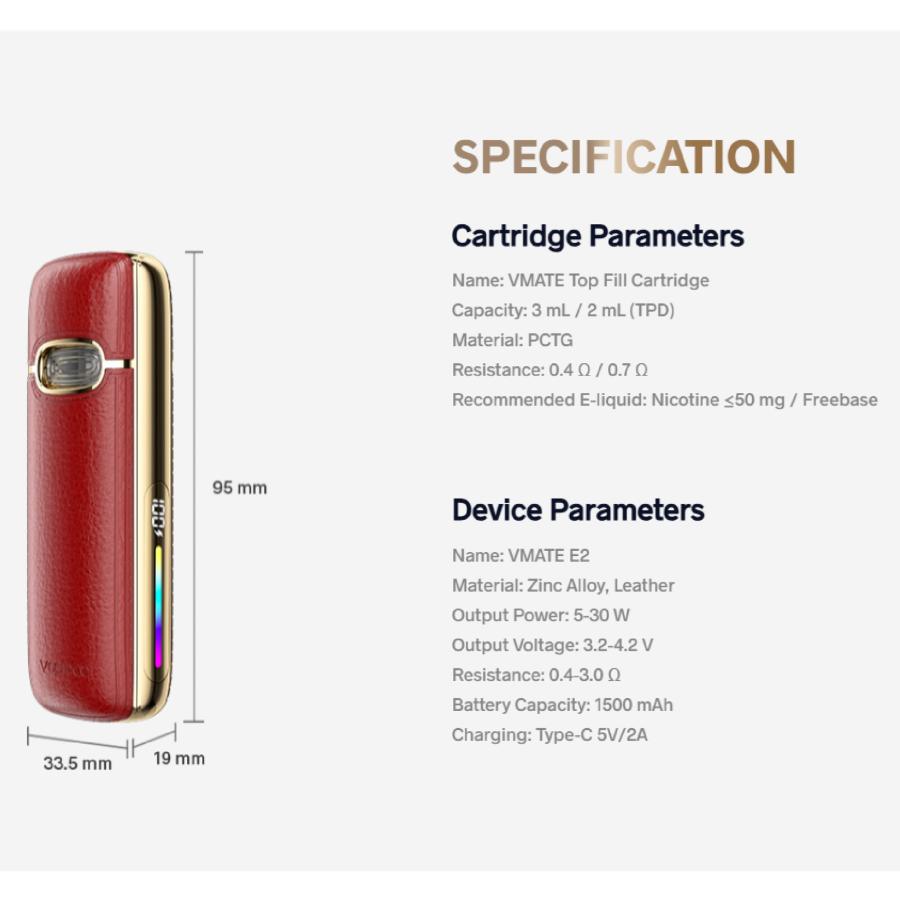 VOOPOO VMATE E2 Kit Pod キャップ付き デバイス 1500mAh 3ml カートリッジ ポッド スターターキット おしゃれ レザー 高級感 |  | 13