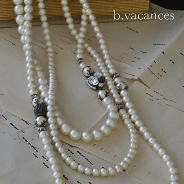 コットンパールのネックレス│ コットンパールの三連ネックレス　（ロングネックレス） コットンパール ネックレス 3粒デザイン キスカ ホワイト