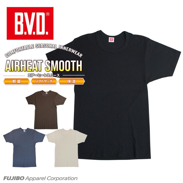 あったかインナー BVD 綿混 軽量 保温 丸首半袖Tシャツ エアヒートスムース メンズ 防寒 アンダーウェア 下着 インナーウェア 肌着 bvd 爆買 | B.V.D