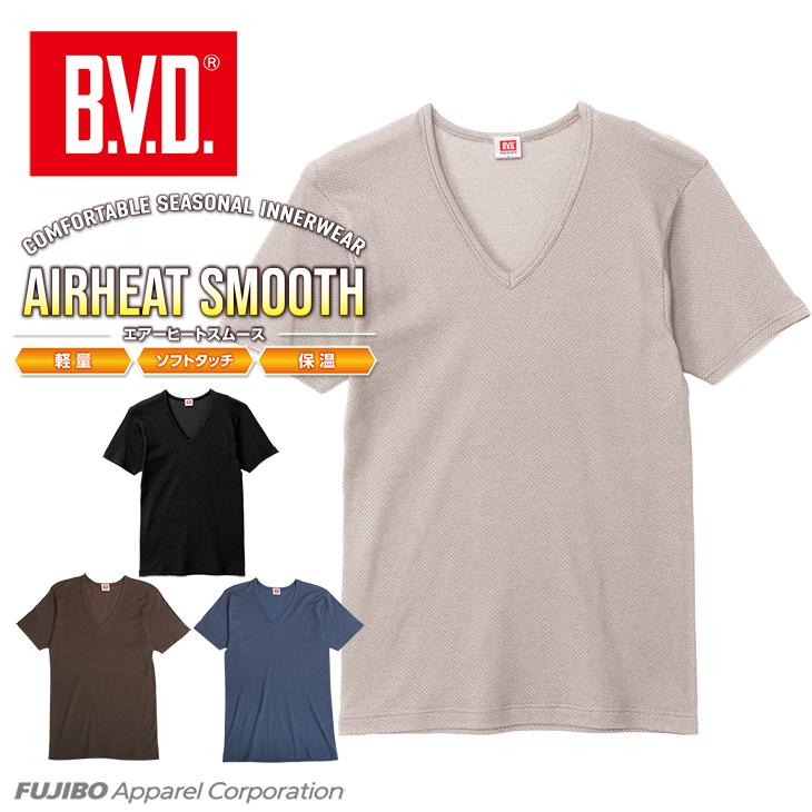 あったかインナー BVD 綿混 軽量 保温 V首半袖Tシャツ エアヒートスムース Vネック メンズ 防寒 アンダーウェア 下着 インナーウェア 肌着 bvd 爆買 | B.V.D