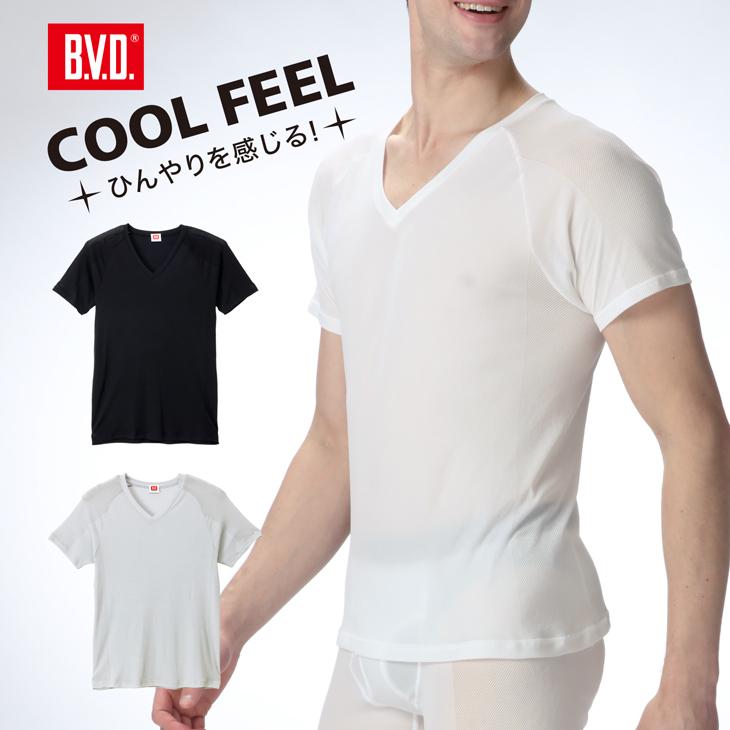 BVD COOL FEEL サイドメッシュ VネックTシャツ 接触冷感 抗菌防臭 吸水速乾 半袖 軽量 通気性 メンズ 男性 V首 インナーウェア 下着 肌着 スポーツ | B.V.D