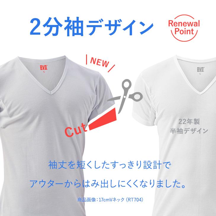シャツ インナー ワキ汗対策 bvd tシャツ 肌着 クールエディット 17cmVネック 2分袖 Tシャツ 吸水速乾 抗菌防臭 半袖 メンズ下着  ビジネス ポイント利用 爆買 | B.V.D | 12
