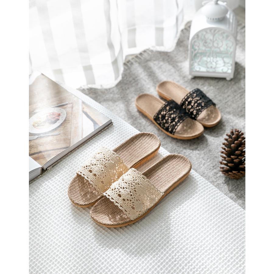 スリッパ サンダル レディース 春用 夏用 おしゃれ かわいい  プレゼント 室内 ルームシューズ 麻素材  洗える ホワイト ベージュ ブラック |  | 08