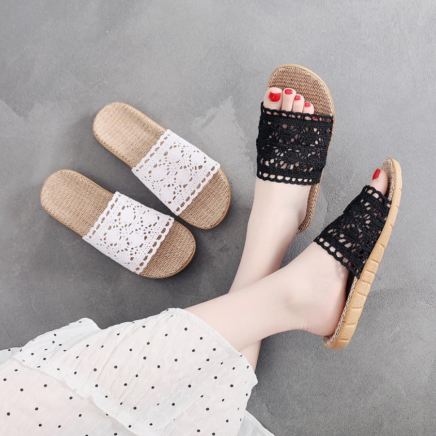 スリッパ サンダル レディース 春用 夏用 おしゃれ かわいい  プレゼント 室内 ルームシューズ 麻素材  洗える ホワイト ベージュ ブラック |  | 09