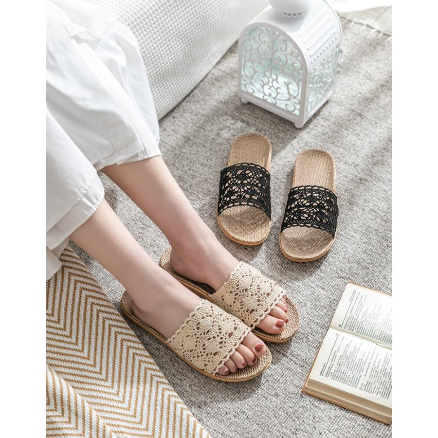 スリッパ サンダル レディース 春用 夏用 おしゃれ かわいい  プレゼント 室内 ルームシューズ 麻素材  洗える ホワイト ベージュ ブラック |  | 12