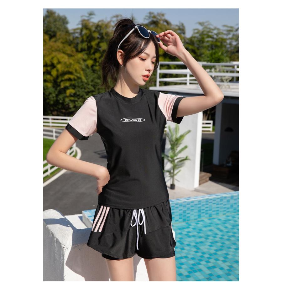 水着 レディース タンキニ ２点セット 体型カバー Tシャツ 半袖 ショートパンツ セパレート ジム |  | 01