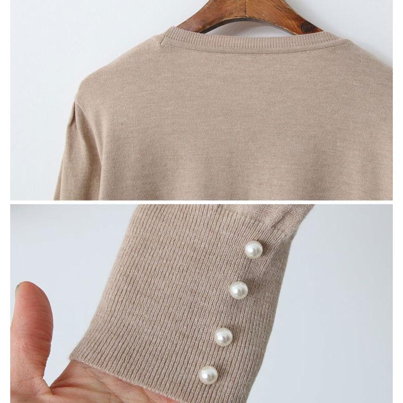袖口パール付き ニット ラウンドネック レイヤードトップス 流行り トレンド グリーン ピンク色 パールニット オフィス 仕事 会社 通勤 セーター 韓国製 dw By Dream 通販 Yahoo ショッピング