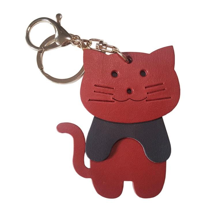 メール便発送】ネコキーホルダー 本革 バッグチャーム イタリア製牛革