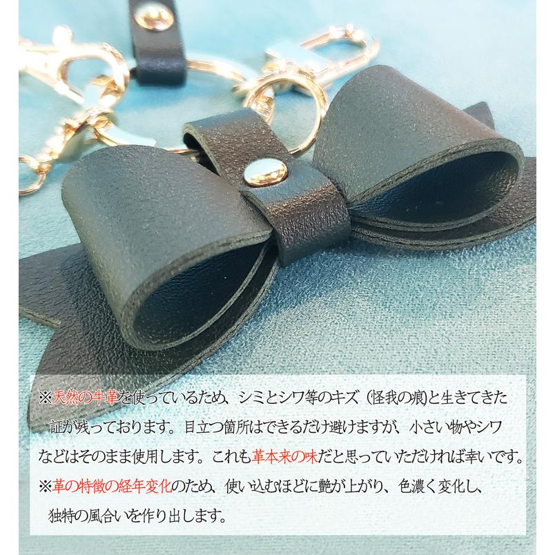 可愛い本革のリボンキーホルダー ストラップ本革 バッグチャーム