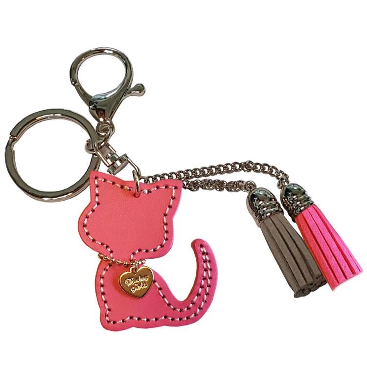 猫キーホルダー 本革 バッグチャーム イタリア製本革 ハンドメード