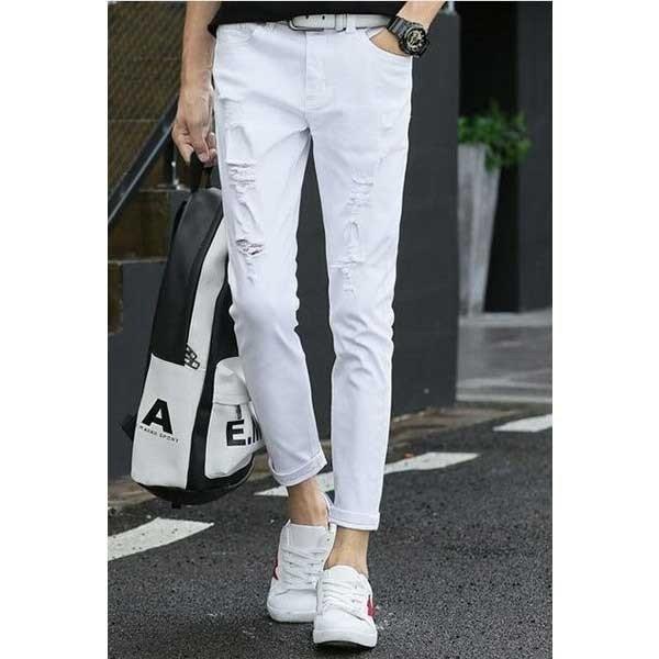 まとめ買いでお得 メンズ新品夏ファッションメンズジーンズデニムパンツ9分丈ダメージ加工スキニー男性ズボンスリム薄手カジュアル日系ジーンズ白 ジーンズ デニム サイズ 32 Www Gatorheatandair Com