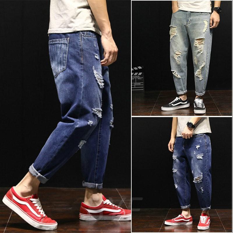 メンズ ダメージデニム ライン クラッシュ ジーンズ ストレッチデニム ダメージ クラッシュ ジーンズ ゆったり 大きいサイズ 九分丈 C3 Manpants17 Byf 通販 Yahoo ショッピング