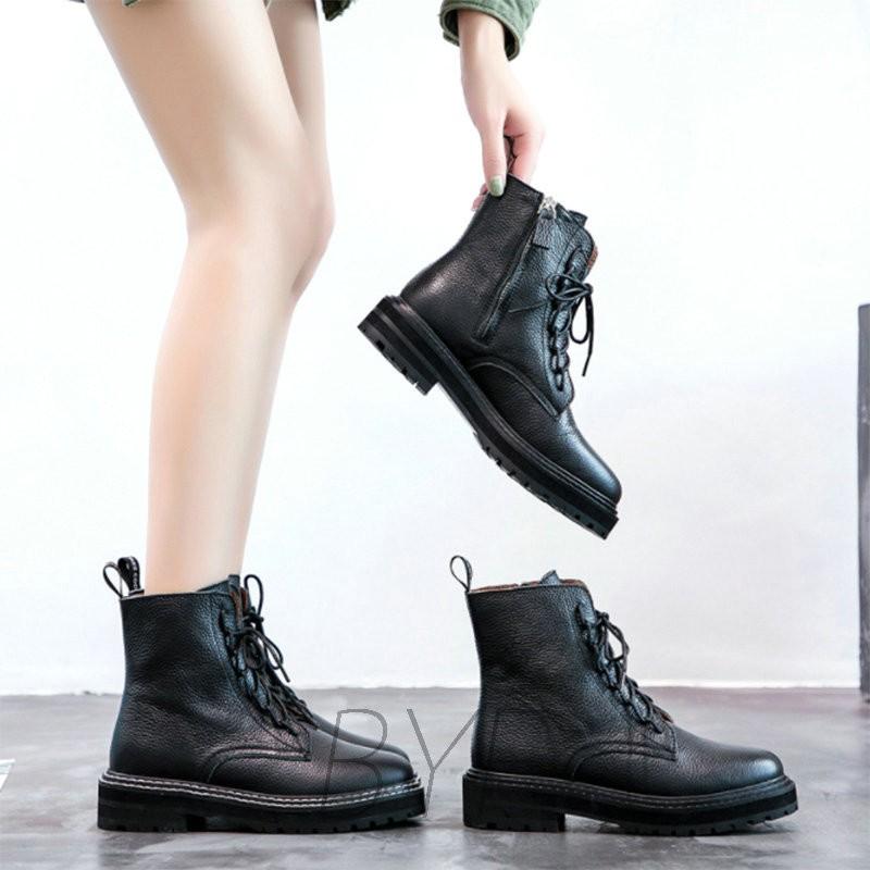 レースアップブーツ レディース 靴 ショートブーツ ハイカット サイドファスナー ローヒール 歩きやすい 痛くない ブラック 黒 卒業式 編み上げブーツ C3 Shoes07 Byf 通販 Yahoo ショッピング