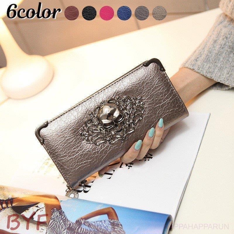 長財布 レディース サイフ 薄い ウォレット かわいい 可愛い 財布 女性用 Puレザー フェイクレザー メタルモチーフ スカル ドクロ どくろ 髑髏 Cc21 Wi30zrr305 Byf 通販 Yahoo ショッピング