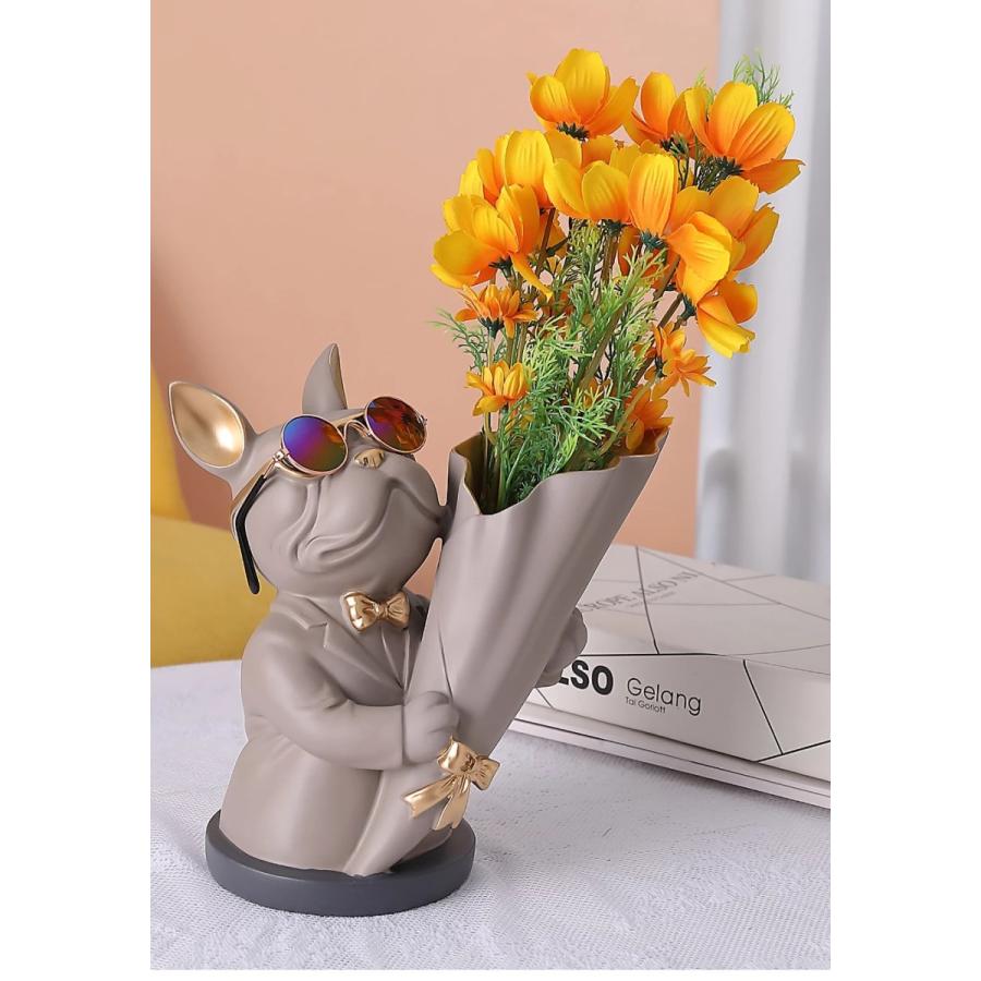 ブルドッグ 花束 花瓶 オブジェ おもしろ 置物 雑貨 インテリア