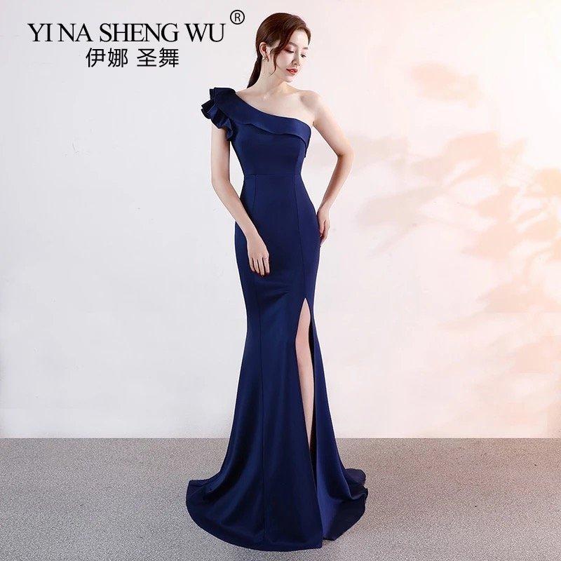 ロング ドレス 白 赤 黒 ベージュ 綺麗 マーメイド パーティー スリット かっこいい ワンショルダー Bzshop A1158 Bzショップ 通販 Yahoo ショッピング