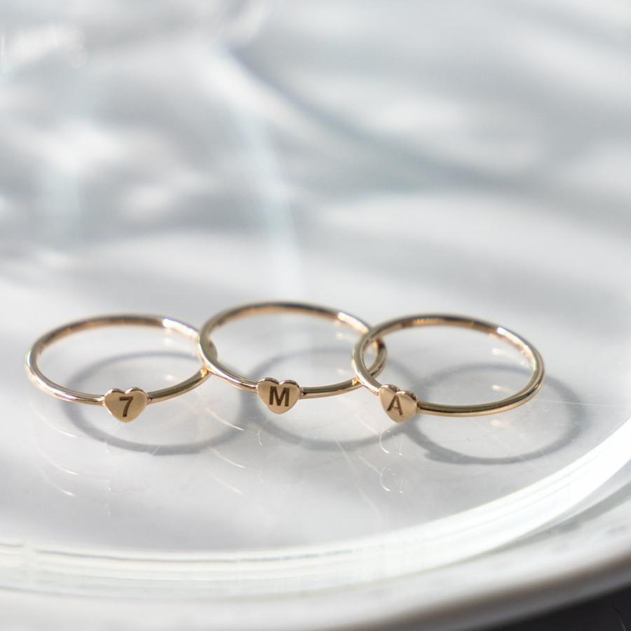 メッセージを刻む 【新作】 18金 リング 指輪 レディース ハート イニシャル 刻印 メッセージリング K18 18k 10金 10k K10 地金リング ファッションリングの画像